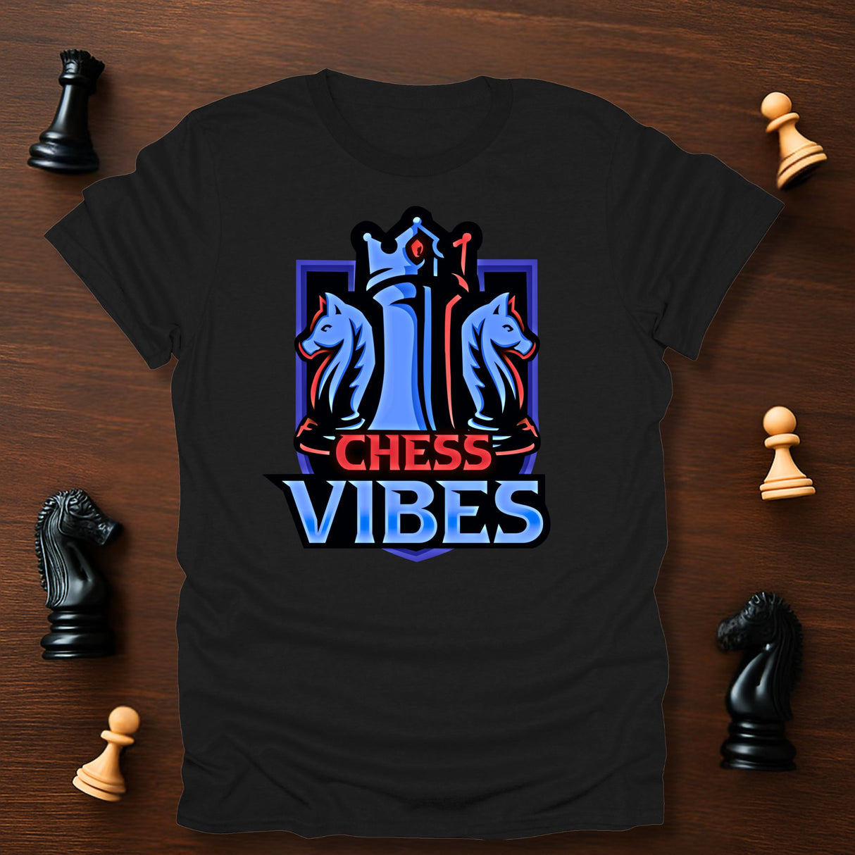 Red-Blue Chess Vibes Logo T-Shirt